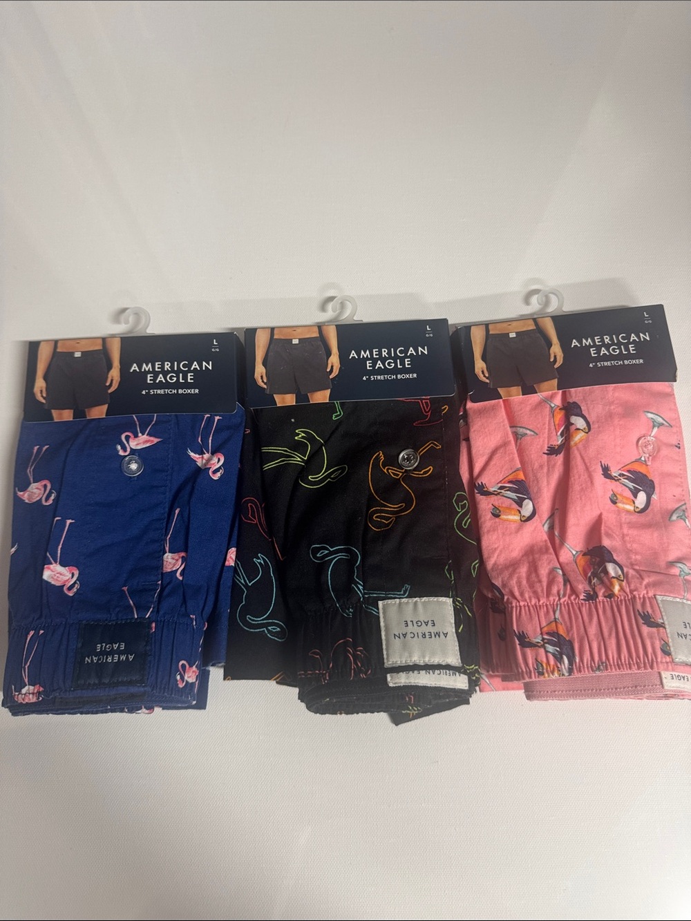 American Eagle Boxers Mens Large 3 Pack Pink Flamingo Toucan